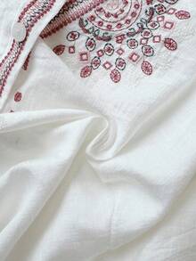 Linhara Blus Kasual Longgar Lengan 3/4 untuk Wanita Ukuran Besar - MultiWarna - View 4