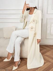 Al Najma 米色3D花卉休闲时尚百搭西装外套式开衫 - 米色 - 查看 2