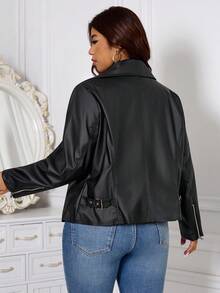 SHEIN Clasi Giacca da motociclista in ecopelle con zip e colletto, taglia comoda, per donne, colore tinta unita, manica lunga
