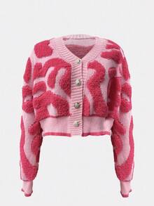 INAWLY Women's Contrast Color V-Neck Long Sleeve Button-Up Cardigan, Suitable For Autumn/Winter