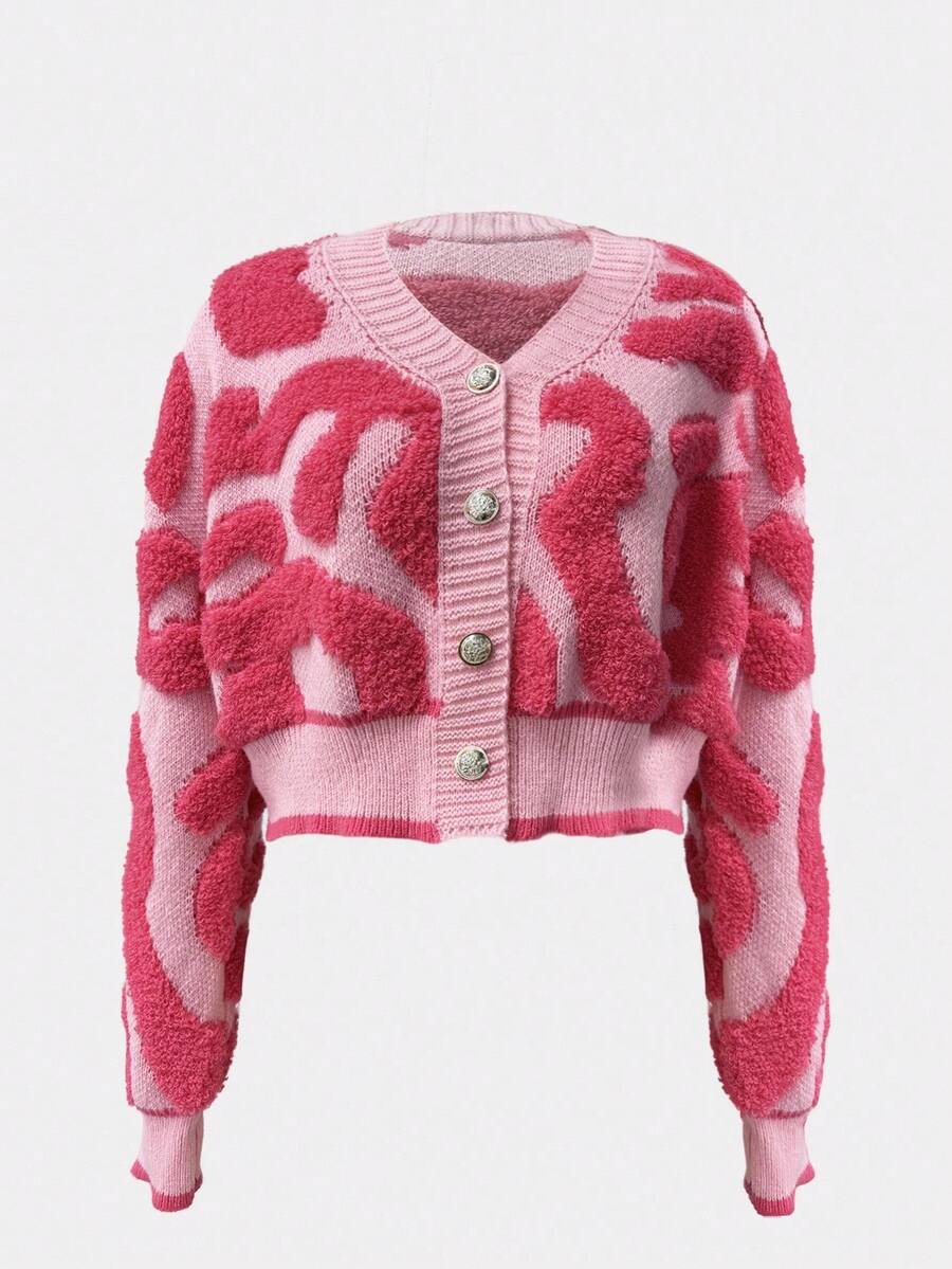 INAWLY Women's Contrast Color V-Neck Long Sleeve Button-Up Cardigan, Suitable For Autumn/Winter