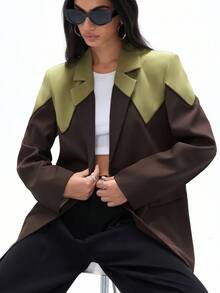 GENKIRA 女式现代设计拼色翻领拼布解构休闲长袖西装外套 - 彩色 - 查看 5