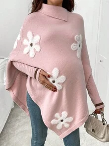 SHEIN Maternity Floral Pattern Asymmetric Hem Long Sleeve Pullover Sweater - Pink - View 4