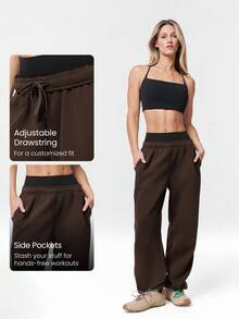 GLOWMODE 30" Everyday Fleece Be Comfy Oversized Fit Adjustable Drawstring Waist Basic Joggers With Side Pockets Daily Casual - Chocolate Brown - View 4