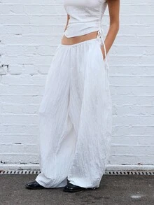 COUREZ Low Rise Baggy Balloon Parachute Trousers In Semi Sheer Silky Fabric /Y2K Going Out Spring Wide Leg Pants - White - View 5