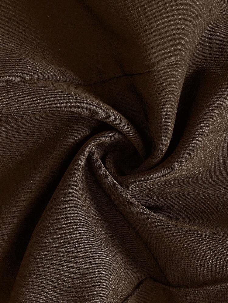 Auvina Plus Size Women's Casual Elegant Square Collar Pure Black Chic Office Shirt Jacket + Waist Cinched Design Loose Long Straight Leg Pants Fashion Casual Suit, High-End Wide Leg Pants - Brown - View 7