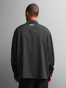 SUMWON Oversized Business Casual Pinstripe Long Sleeve Button Down Shirt Classic Professional Office Wear Regular Length Menswear Plain - Black - View 2