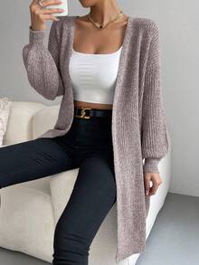 EMERY ROSE Cardigan lungo casual in maglia a tinta unita con spalle scoperte e maniche lunghe, adatto per l'autunno