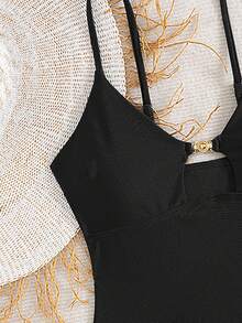 Swim Chiccia Women's Beach Summer Music Festival Spaghetti Strap Metal Jewelry Knotted Thong Mature Vacation Style Tankini Set