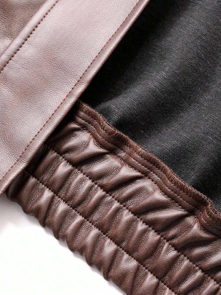 Dazy Plus Plus Size Women Solid Color PU Leather Lapel Loose Motorcycle Jacket, Autumn/Winter Women Coats