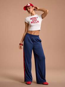 SHEIN Sports 女式松紧腰侧扣口袋宽松休闲裤 - 藏蓝色 - 查看 5