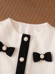 SHEIN 2件套 Babygirl 优雅粗花呢夹克和裙子套装 - 白色 - 查看 3