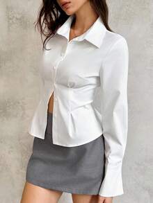 SHEIN LUNE Áo cánh nữ thời trang Hồng Kông ôm eo, dáng ôm thanh lịch, thường ngày, mùa thu - trắng - Xem 6