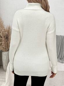SHEIN 秋季服装，秋季服装，孕妇装秋冬服装孕妇休闲百搭纯色高领毛衣，秋冬孕妇毛衣白色孕妇毛衣高领孕妇毛衣孕妇装冬季孕妇装冬季孕妇装孕妇装秋冬 - 白色 - 查看 2