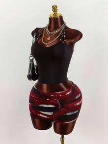 Bumpella Halloween - Sexy Full-Print Red Lip Style Short Skirt For Women, Summer Skirt - Ladies - Multicolor - View 6