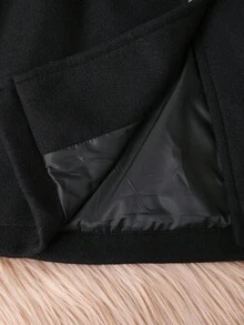 Sparklyn 1pc Tween Girls Overcoat, Elegant Refined Buttoned Lapel Mid-Length Belted Coat With Fur Collar, Suitable For Autumn/Winter Fall - Black - View 5