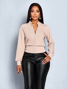 SOLERSUN 女士休闲性感优雅拉链外套，适合冬季返校季、感恩节等场合 - 卡其色 - 查看 4