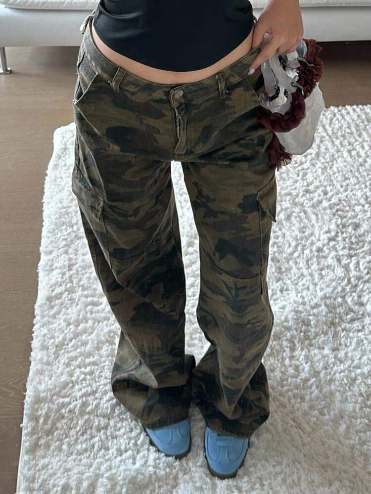 Women's Korean Style Camouflage Casual Low-Waist Jeans