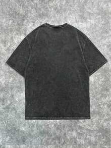 Tseoso 休闲简约街头风格唇彩和钻石印花宽松女式 100% 纯棉黑色水洗圆领短袖 T 恤，适合夏季 - 黑色 - 查看 2