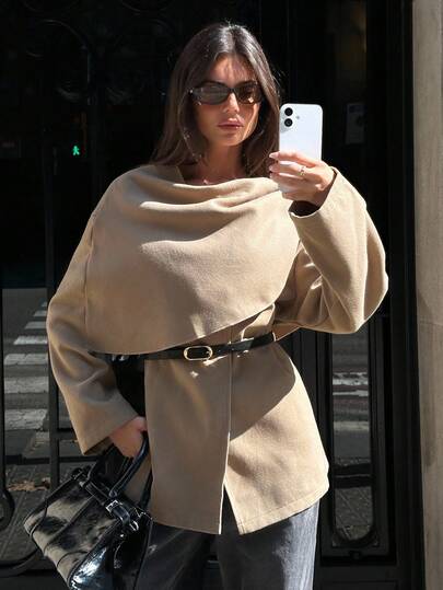 Aloruh 女士优雅束腰裹领大衣