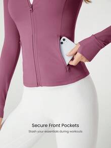 GLOWMODE FeatherFit™ Slim-It Streamline Performance Secure Pockets Zip Up Long Sleeve Jacket Low Impact Yoga Daily  Spring Summer - Red Violet - View 6