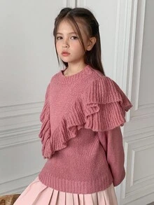 DAZY 青少年女孩日常休闲毛衣，秋季 - 粉色 - 查看 4