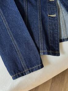 GlowEve 女士休闲宽松单排扣长袖牛仔夹克秋季 - 藍色 - 查看 4