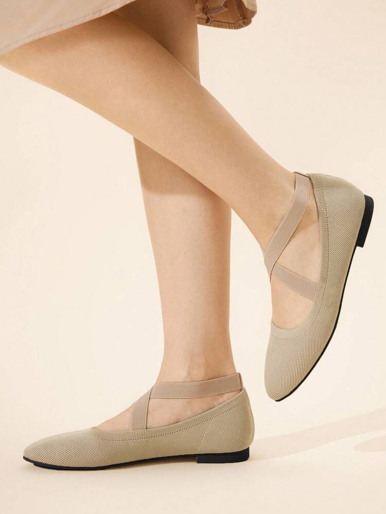 CUCCOO BASICS Zapatos planos de punto con punta de almendra, zapatos planos de mujer minimalistas, cómodos y transpirables con banda elástica cruzada, versátiles para vacaciones, uso casual y trayectos