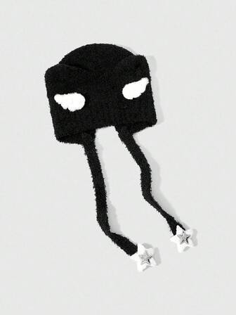 Anime Cappello caldo con ali in peluche nere e pentagramma, berretto versatile per pendolari, accessorio di moda per l'autunno/inverno