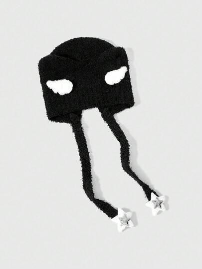 Anime Cappello caldo con ali in peluche nere e pentagramma, berretto versatile per pendolari, accessorio di moda per l'autunno/inverno