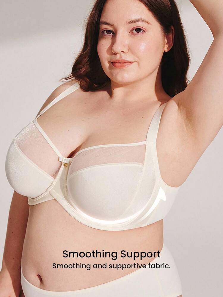 Plus Unlined Full Coverage Side Support Mesh Bra