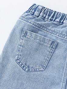 Sparklyn Tween Girls' Flare Leg Jeans, Retro Street Fashion Sweet & Cute Casual Daily School Style Recommended, Pink Bow + Floral Print Design Adorable & Playful, Distressed Details Add Street Flair, Elastic Waistband For Comfort, Asymmetric Waist Design, Loose Fit Flattering, Suitable For Outings, Dates, Beach Vacations, Daily School Looks, Or Hangouts With Friends Fall Winter