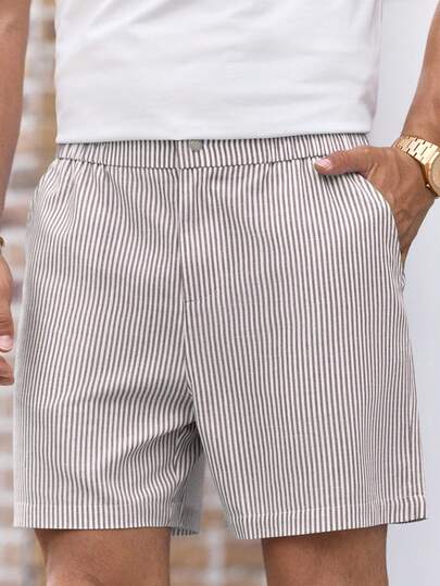 Manfinity NXTstreet 男士休闲梭织竖条纹松紧腰短裤，适合春夏季，老款