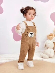 SHEIN Pelele de bebé recién nacido niña lindo y versátil con estampado de dibujos animados de pana, para otoño/invierno - Caqui - Ver 13