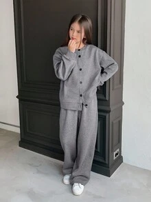 DAZY 秋冬款女童针织羊毛家居服 - 灰色 - 查看 5