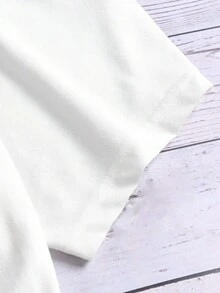 EMERY ROSE 休闲豹纹“Paris”字母图案 V 领短袖修身大码女式 T 恤，适合夏季 - 白色 - 查看 4