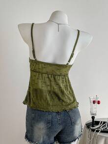 Comfortcana 女士优雅浪漫军绿色刺绣吊带背心