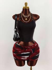 Bumpella Halloween - Sexy Full-Print Red Lip Style Short Skirt For Women, Summer Skirt - Ladies - Multicolor - View 10
