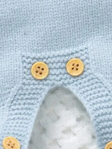 SHEIN 1 pieza Mono azul bebé con decoración de lazo dulce, mono de punto de manga larga de moda