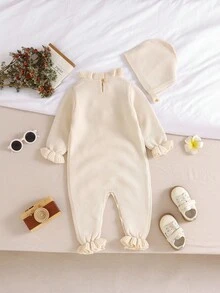 SHEIN Vintaside Kids 2pcs Baby Beige Set: Floral Embroidered Sweater Romper + Hat, Fashionable & Adorable Baby Knit Romper Baby Girl Romper Floral Baby Clothes Baby Flower Outfit Newborn Baby Girl Clothes Newborn Baby Girl Outfit Baby Girl Clothes Floral Floral Baby Romper Baby Clothes Spring Fall Winter Natural Baby Clothes Newborn Wildflower Baby Clothes Baby Girl Clothes Spring Fall