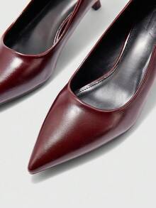 CUCCOO BIZCHIC 女士时尚勃艮第酒红色舒适尖头小猫跟高跟鞋，适合通勤、约会、派对、度假、办公室穿着 - 酒紅色 - 查看 7