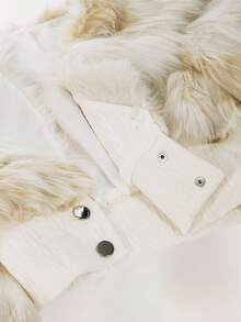 Y2K Amplova 秋季优雅女式大翻领长款皮草长袖不对称纽扣百搭时尚性感腰部仿皮草大衣，适合秋冬派对和上学 - 米色 - 查看 10