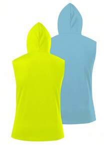 Manfinity LEGND 2pcs Men's Summer Casual Fashionable Street Cartoon Pattern Drawstring Pocket Hooded Tank Top, Holiday - Multicolor - View 2