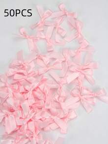 50 件/包彩色丝带蝴蝶结礼品包装装饰手工艺卡片装饰、发饰、珠宝蝴蝶结、婚礼派对装饰、圣诞装饰、房间装饰、家居装饰 - 粉色圣诞节，适合情人节送礼