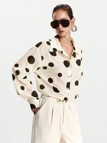 Lumivelle Women's Polka Dot Print Turndown Collar Button-Up Long Sleeve Shirt Fall Cloth For Women