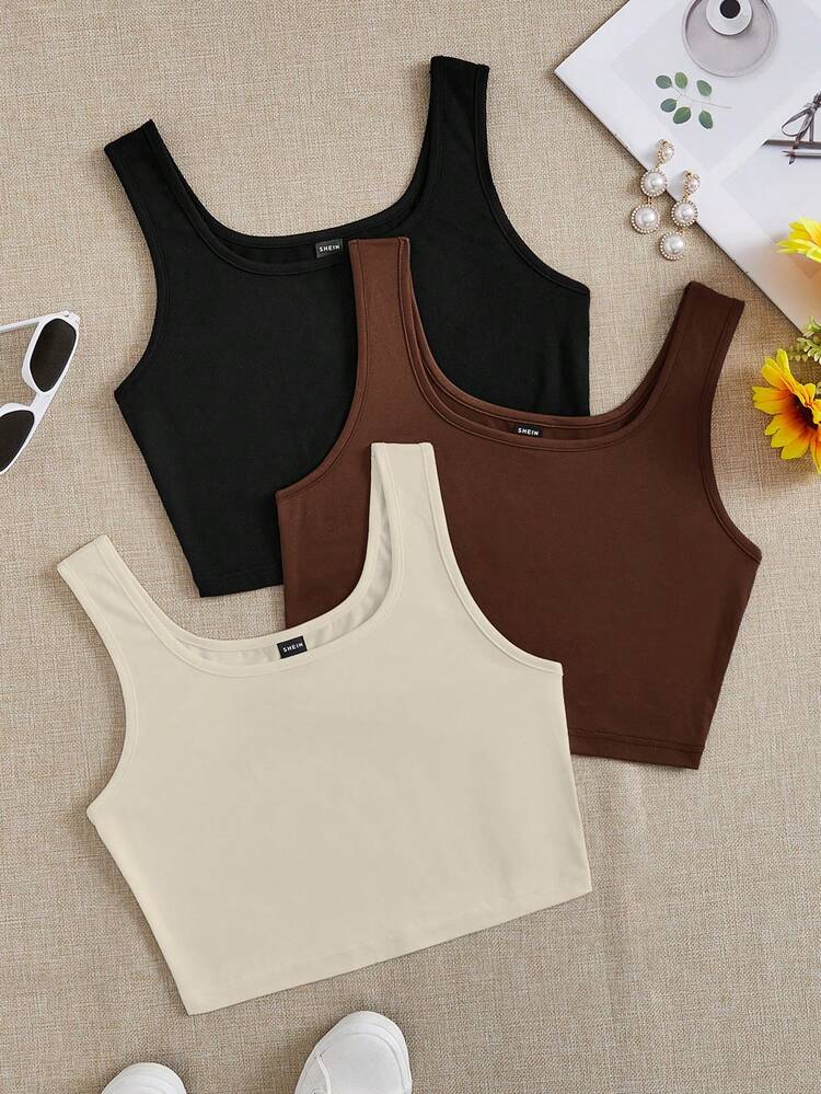 SHEIN EZwear 女性用 ブラック、カーキ、杏色 スーパーショート タイト