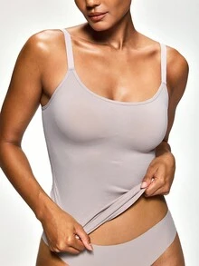 SHAPORA Pakaian Dalam Pembentuk Tubuh yang Nyaman dan Tanpa Jahitan untuk Wanita, Atasan Kasual Rumahan, Warna Nude - Khaki - View 4