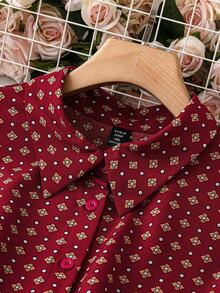 SHEIN Clasi Áo sơ mi tay lỡ in họa tiết toàn thân cỡ lớn dành cho người đi làm thường ngày - Đỏ - Xem 5