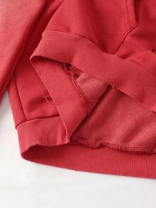 ROMWE MEN Street Life Men's Distressed Hoodie With Holes, Loose Short Style, Fall - Red - View 8