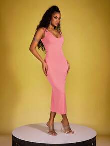 SHEIN Women Solid Color Fashion Dress, Suitable For Summer - Watermelon Pink - View 4